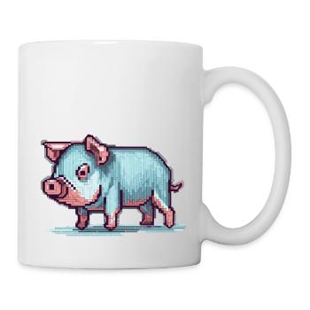 Lustiges Hausschwein gestaltet in 8 Bit Pixeln - Tasse - Weiß - Rechts