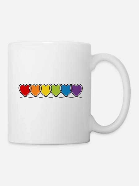 LGBT CSD LGBTQ+ HEART RAINBOW HEARTS PRIDE MONTH - Mug - white