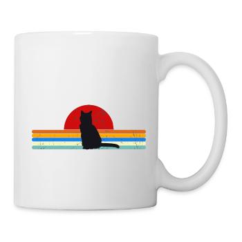 Cat Vintage Retro Sonnenuntergang - Tasse - Weiß - Rechts