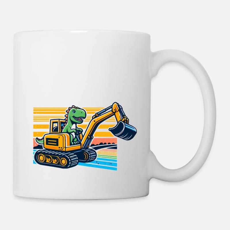 Dinosaur digger - Cool dino driving an excavator - Mug - white