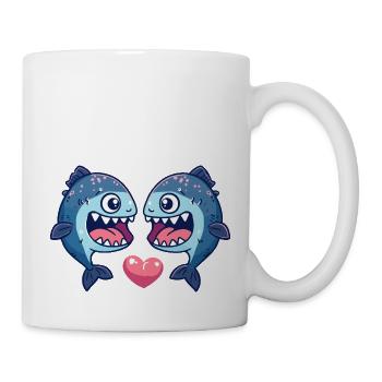 Piranha Paar Liebe Fische Verliebt - Tasse - Weiß - Rechts