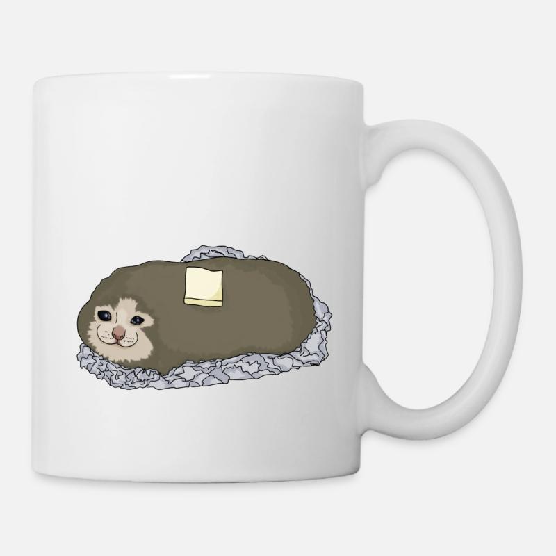 illustration de mème de chat de pomme de terre triste - Mug blanc - blanc