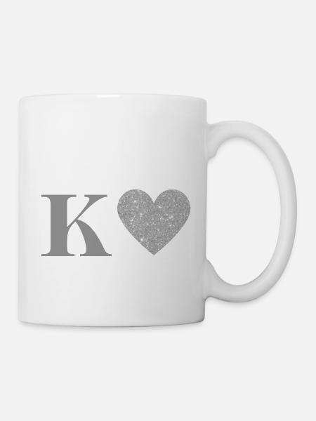 Silbernes Herz Buchstabe k - Tasse - Weiß