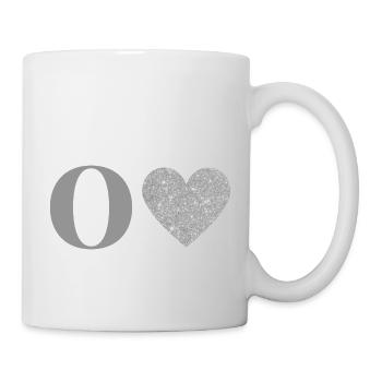 Buchstabe o silbernes Herz - Tasse - Weiß - Rechts