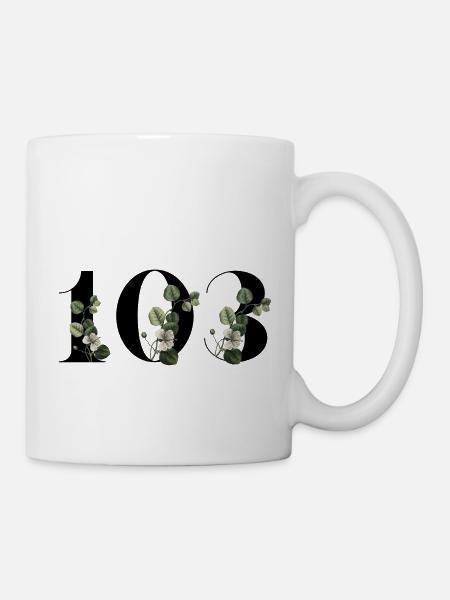 Nummer 103 Blumengrün - 103. Blumengeburtstag - Tasse - Weiß