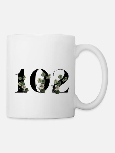 Numéro 102 floral vert - 102e anniversaire floral - Mug blanc - blanc