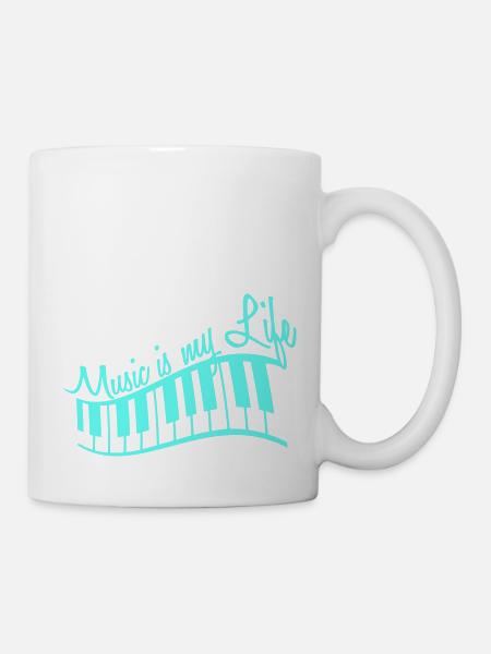 Music is my Life Text Keyboard Piano Love Party - Tasse - Weiß