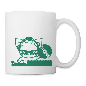 DJ Mischpult Katze Kätzchen Schallplatte Süß Party - Tasse - Weiß - Rechts