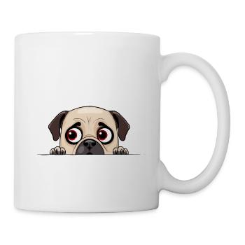 Mops Peeking Niedliche Entzückende Lustige Tier Karikatur - Tasse - Weiß - Rechts