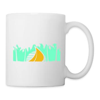 Schiff Sonne Palmen Südsee Abend Sonnenuntergang - Tasse - Weiß - Rechts