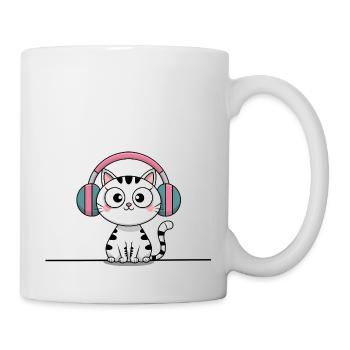 Cute Cat with Doodle Headphones - Mug - white - Right