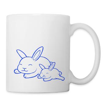 2 bunnies sleeping dad mom child mother lying tired - Mug - white - Right