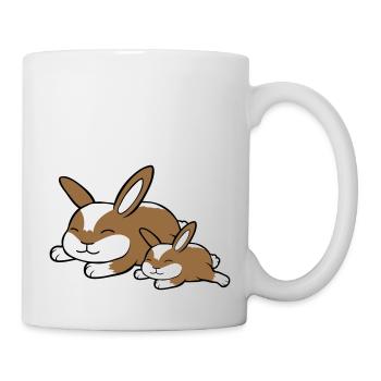 2 bunnies sleeping dad mom child mother lying tired - Mug - white - Right