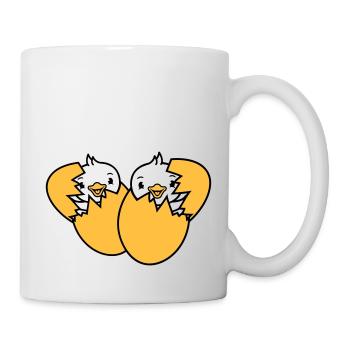 2 Birds Two Chicks Egg Hatch Born Eggshell - Mug - white - Right