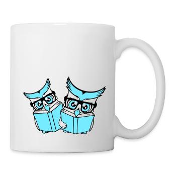 2 hiboux nerd duo geek livre lecture aigle hibou lunettes intelligent - Mug blanc - blanc - Droite