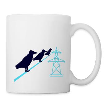 3 Ravens Sitting Câble d’alimentation Corde Câble d’alimentation Itinéraire du câble d’alimentation - Mug blanc - blanc - Droite