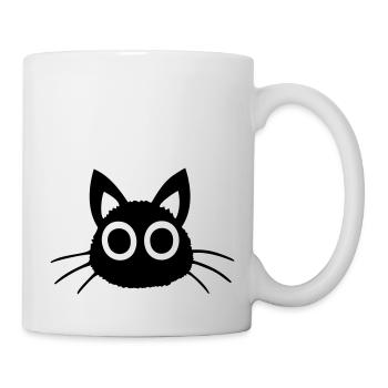 Katze große Augen schwarz süß niedlich Kätzchen - Tasse - Weiß - Rechts