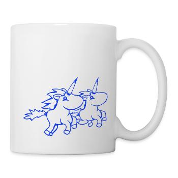 2 Einhörner Team reiten schnell Galopp Freude Crew - Tasse - Weiß - Rechts