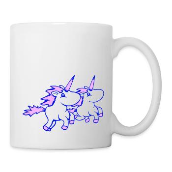 2 Einhörner Team reiten schnell Galopp Freude Crew - Tasse - Weiß - Rechts