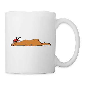 Schlafende Weihnachts-Rentiere Lustige Weihnachtskunst - Tasse - Weiß - Rechts