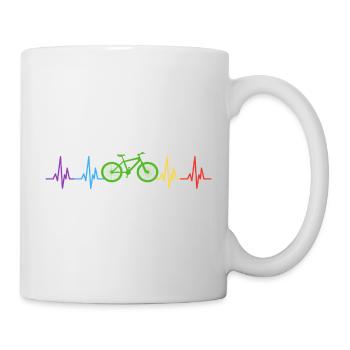 Fahrrad Herzschlag Ekg Regenbogen  - Tasse - Weiß - Rechts