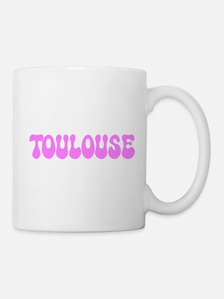 Toulouse, neonrosa Blasenbuchstaben - Tasse - Weiß