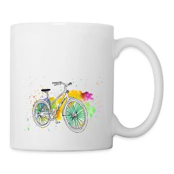Fahrrad bunte Wasserfarben im Frühling und Sommer - Tasse - Weiß - Rechts