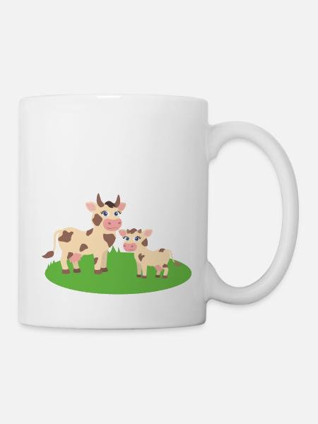 Vache avec veau - Mug blanc - blanc