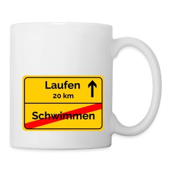 Ortsschild Schwimmen Laufen Sprintdistanz - Tasse - Weiß - Rechts