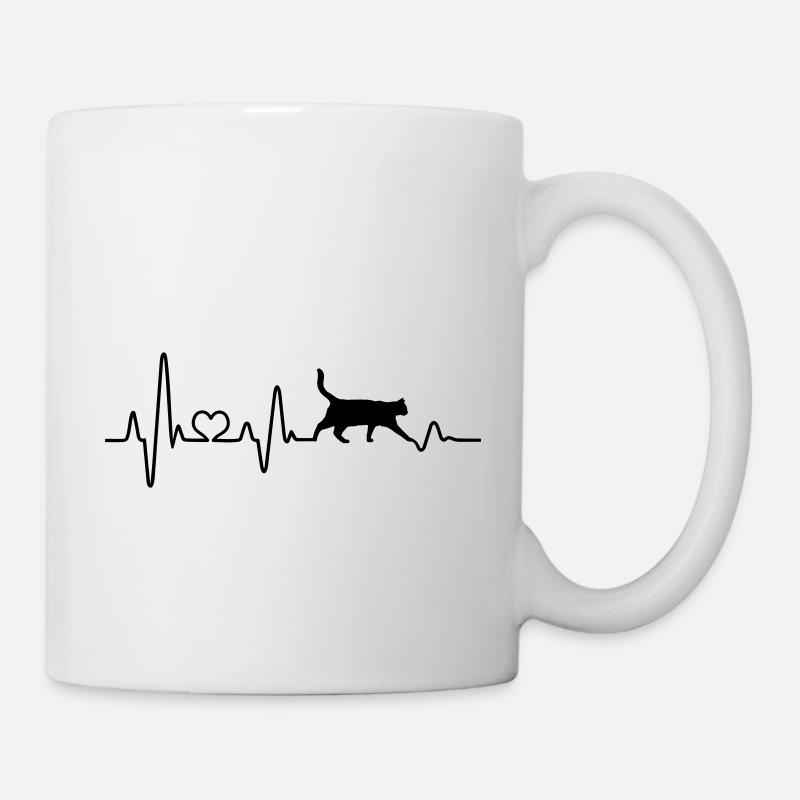 Katze Herzschlag Pulsschlag liebe Katzenfreund - Tasse - Weiß