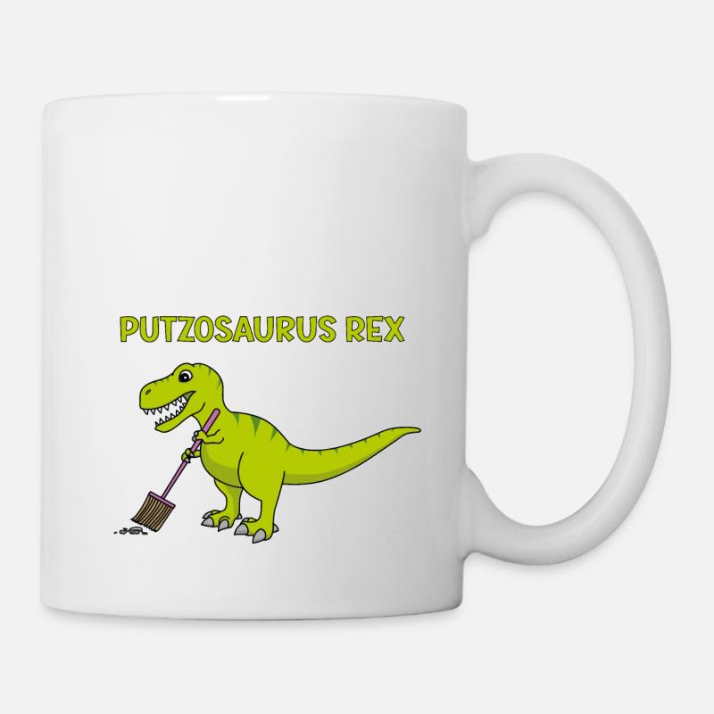 T-Rex Besen Reinigung Putzosaurus - Tasse - Weiß
