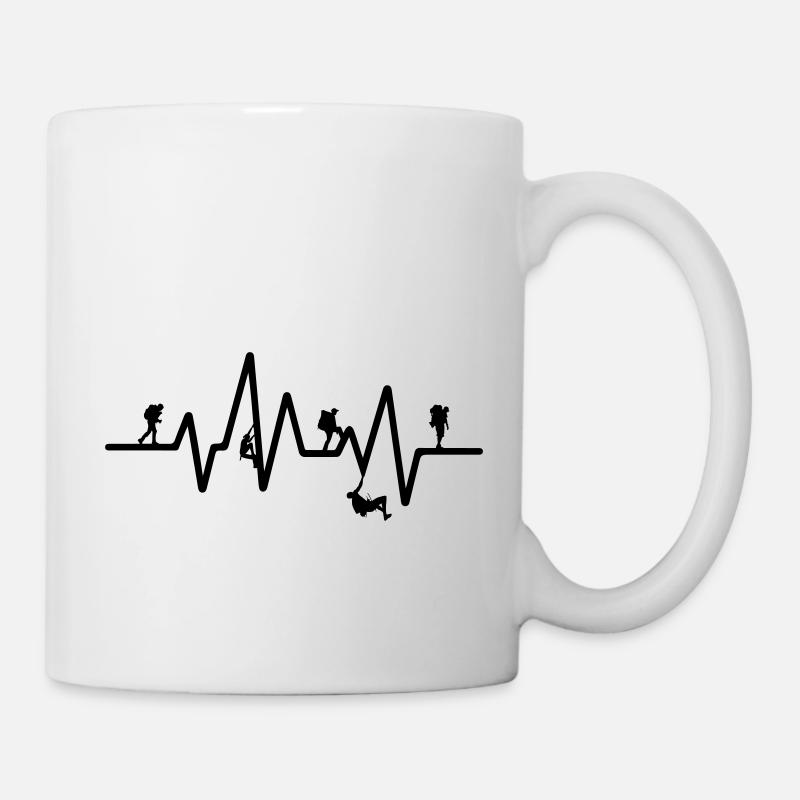 Bergsteigen Herzschlag Wandern Pulslinie Geschenk - Tasse - Weiß
