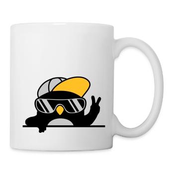 Peacezeichen cooler Pinguin Handzeichen - Tasse - Weiß - Rechts