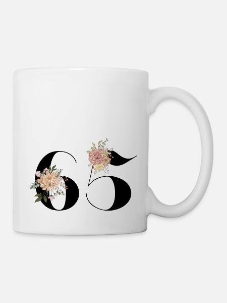 65e anniversaire fleuris (Cadeau de 65 ans) - Mug blanc - blanc