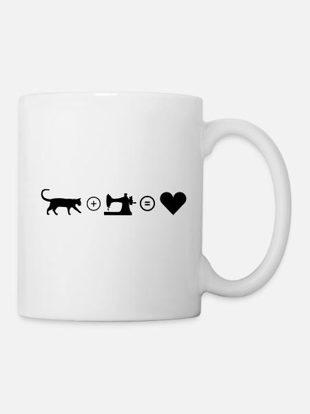 Katze und Nähen ist Liebe, macht glücklich - Tasse - Weiß