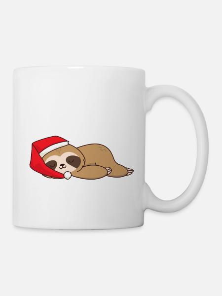 Xmas Weihachten Faultier schläft Weihnachtsmütze - Tasse - Weiß