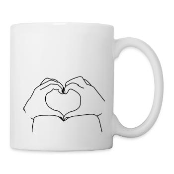 gezeichnete Hände zeigen ein Herz - Tasse - Weiß - Rechts