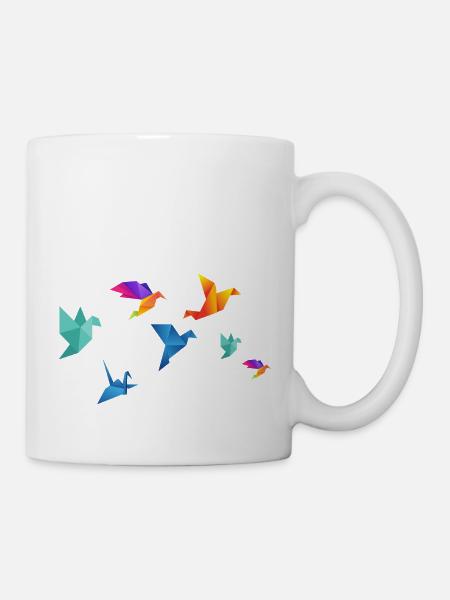 Mehrfarbige Papiervögel - Tasse - Weiß