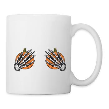 Halloween Frau Brust Kürbis Skelett Hand - Tasse - Weiß - Rechts