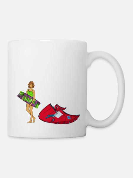 Kitegirl with kite equipment - Mug - white