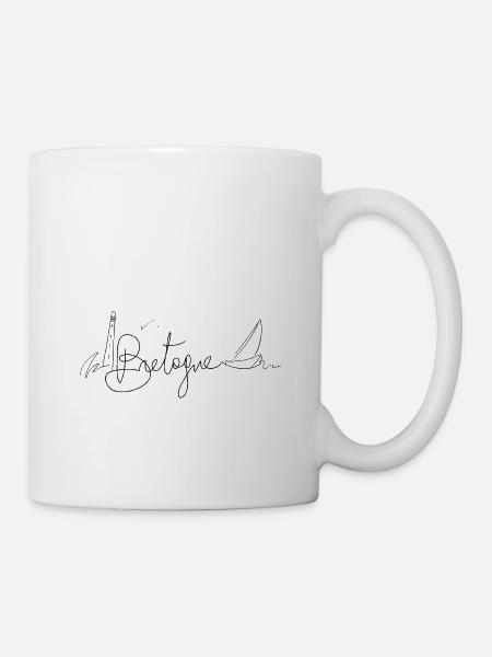 Bretagne avec voiler et phare - Mug blanc - blanc
