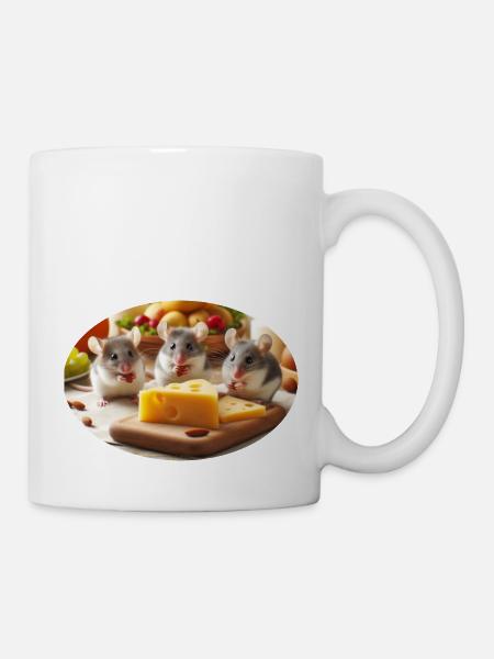 Cute Realistic Mice with Cheese - Mug - white