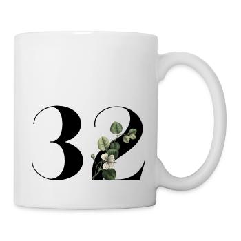 Numéro 32 floral vert - 32e anniversaire floral - Mug blanc - blanc - Droite