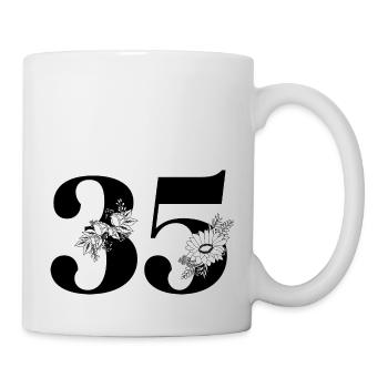 Numéro 35 floral noir - 35e anniversaire floral - Mug blanc - blanc - Droite