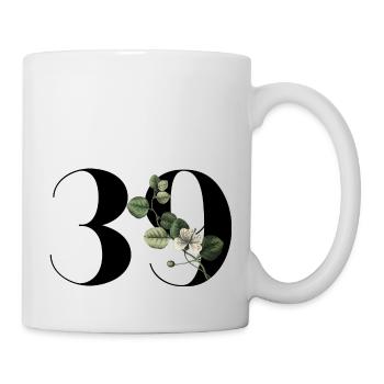 Nummer 39 Blumengrün - 39. Blumengeburtstag - Tasse - Weiß - Rechts