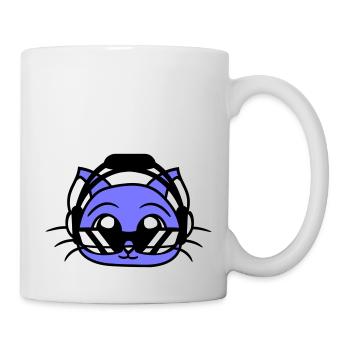 DJ Katze Gesicht Party Tier Kätzchen Haustier Kopf - Tasse - Weiß - Rechts