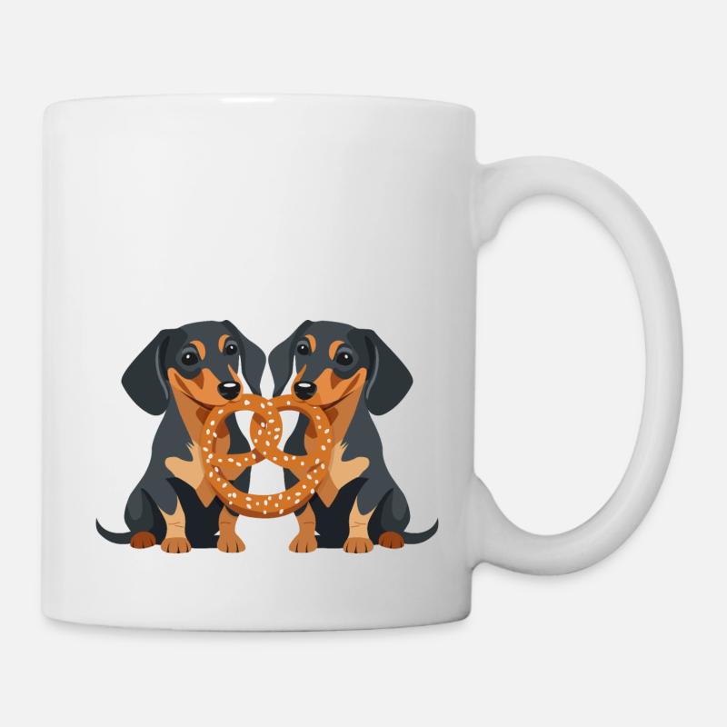 Chiens blaireaux avec bretzels - Mug blanc - blanc