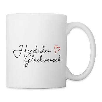 Herzlichen Glückwunsch Schriftzug schwarz - Tasse - Weiß - Rechts