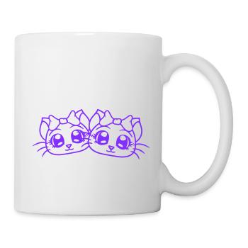 2 Süße Mädchen Katzen Hübsche Schleife Freundinnen - Tasse - Weiß - Rechts
