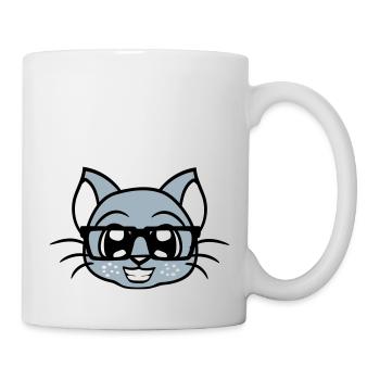 Schlaue Nerd Katze Hornbrille Geek Kätzchen Brille - Tasse - Weiß - Rechts